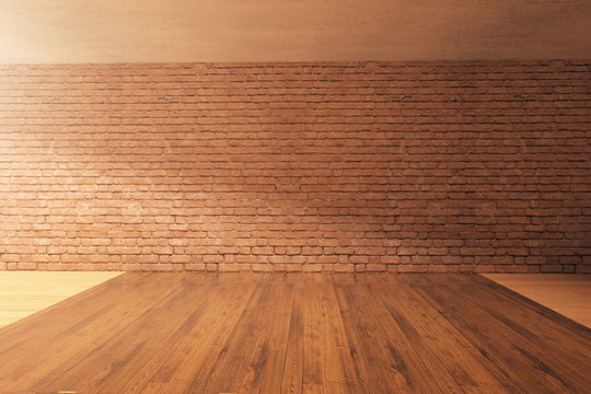 Empty interior with brick wall