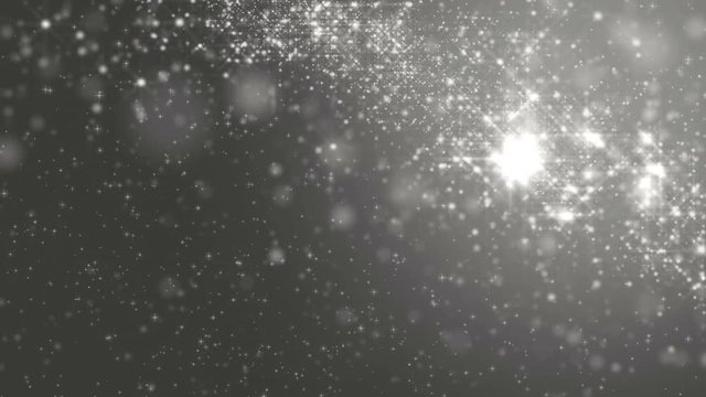 Animation grey background with stars and snow particles. Seamless loop.
