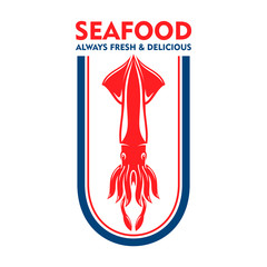 Seafood restaurant retro icon with european squid