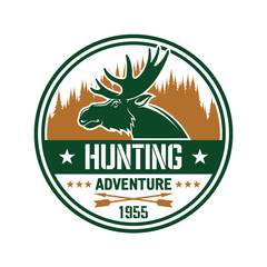 Round badge with elk for hunting club design
