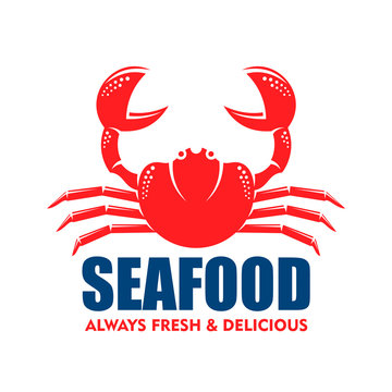Red crab icon for seafood shop or cafe design