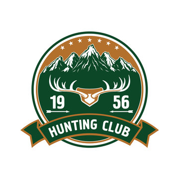Hunting club round badge with deer antlers