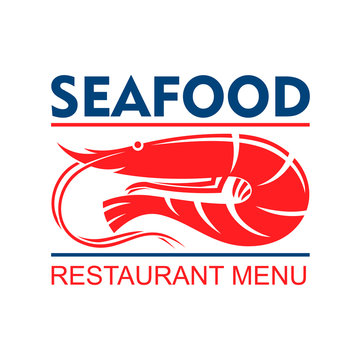 Seafood restaurant menu badge with red shrimp