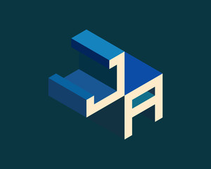 JA isometric 3D letter logo. three-dimensional stock vector alphabet font typography design.
