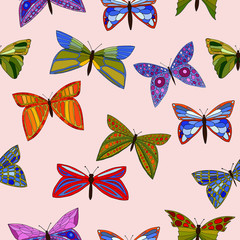 Obraz na płótnie Canvas abstract vector colorful doodle butterflies seamless pattern