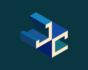 JC isometric 3D letter logo. three-dimensional stock vector alphabet font typography design.