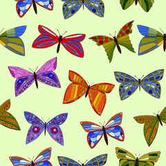 abstract vector colorful doodle butterflies seamless pattern