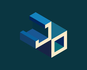 JO isometric 3D letter logo. three-dimensional stock vector alphabet font typography design.