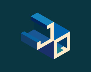 JQ isometric 3D letter logo. three-dimensional stock vector alphabet font typography design.