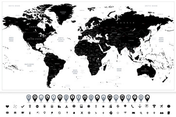 Black World Map and map pointers collection