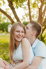 Fototapeta premium Portrait of Happy Couple Hugging Laughing