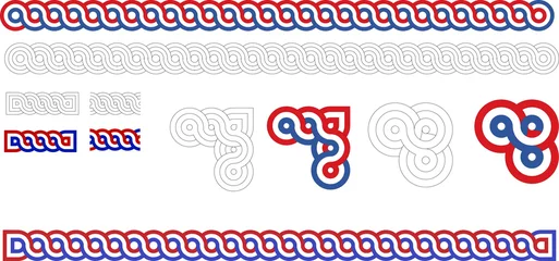 Fotobehang Historic croatian traditional national interlace or wattle style crosses, so called "Hrvatski pleter", in croatian national tricolor and monotone outlines © t0m15