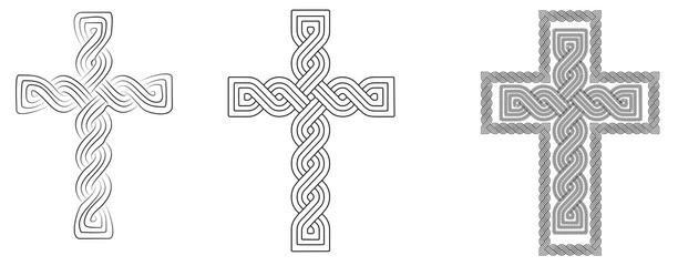 Three historic medieval croatian traditional crosses national interlace or croatian pleter