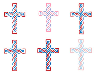 Six historic medieval croatian traditional crosses of national interlace or croatian pleter - obrazy, fototapety, plakaty