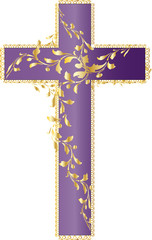 Vintage victorian purple cross with golden ornamental vine frame