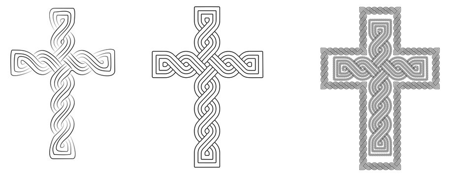 Three historic medieval croatian traditional crosses national interlace or croatian pleter