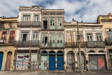 Old Potuguese style residential buildings in Rio de Janeiro city