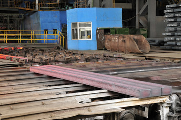 Hot steel in the steel mill workshop production line