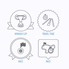 Winner cup, race timer and flag icons.