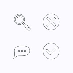 Delete, check and chat speech bubble icons.