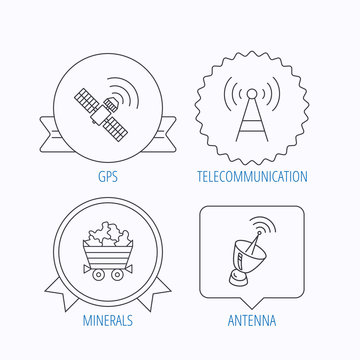Telecommunication, minerals and antenna icons.