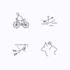 Diving, biking and horseback riding icons.