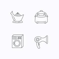 Washing machine, multicooker and hair dryer icons.