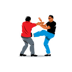 Vector Wing Chun kung fu sparring Cartoon Illustration. 