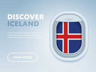 Fototapeta premium Flight to Iceland traveling theme banner design for website, mobile app. Modern vector illustration.