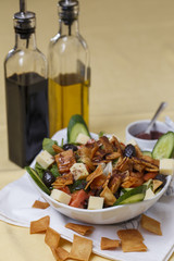 green salad with rusk and cheese