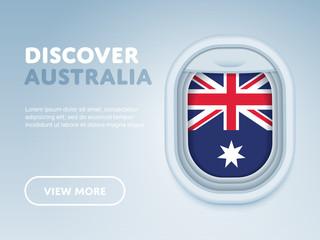 Fototapeta premium Flight to Australia traveling theme banner design for website, mobile app. Modern vector illustration.