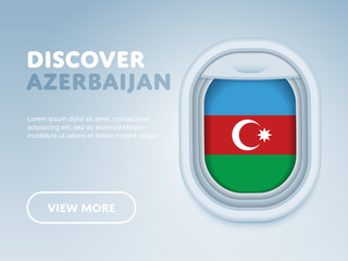 Obraz premium Flight to Azerbaijan traveling theme banner design for website, mobile app. Modern vector illustration.