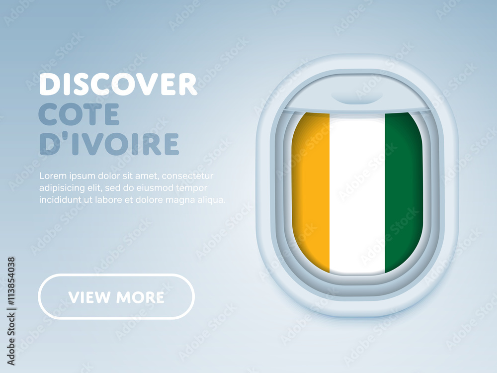 Wall mural Flight to Cote d'Ivoire traveling theme banner design for website, mobile app. Modern vector illustration.