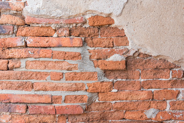 Old Orange Red Brick And Yellow Cracked Plaster Textures