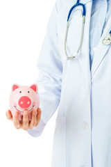 medical insurance, piggybank with stethoscope