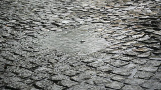 Rain drops on sidewalk floor