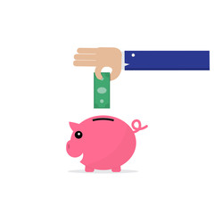 saving money Piggy bank and hand with banknote