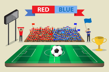 soccer football feild with supporter cheering on stand