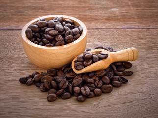  coffee beans on wooden background