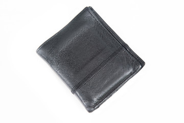 A black leather wallet for money isolated on white background