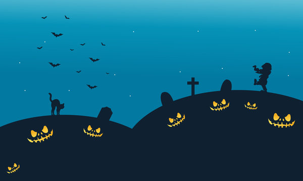 Silhouette of cat and zombie halloween backgrounds