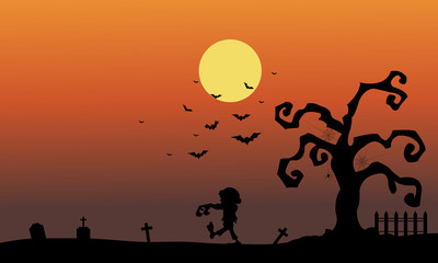 Silhouette of zombie in the tomb halloween