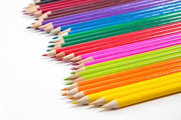 Color pencils isolated on white background close up.