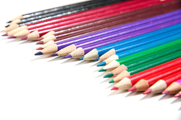 Color pencils isolated on white background close up.