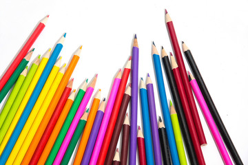 Color pencils isolated on white background close up.