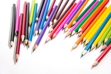 Color pencils isolated on white background close up.
