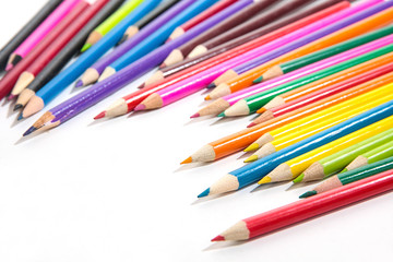 Color pencils isolated on white background close up.