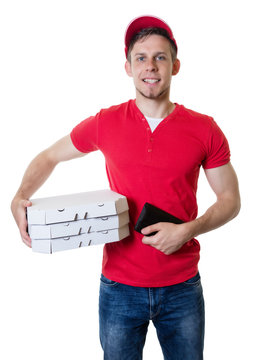 Lachender Pizza Lieferant