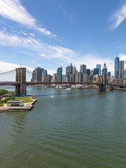 Fototapeta na wymiar New York City Manhattan downtown buildings skyline Brooklyn Bridge