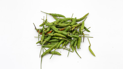 Green chili peppers isolated on white background
